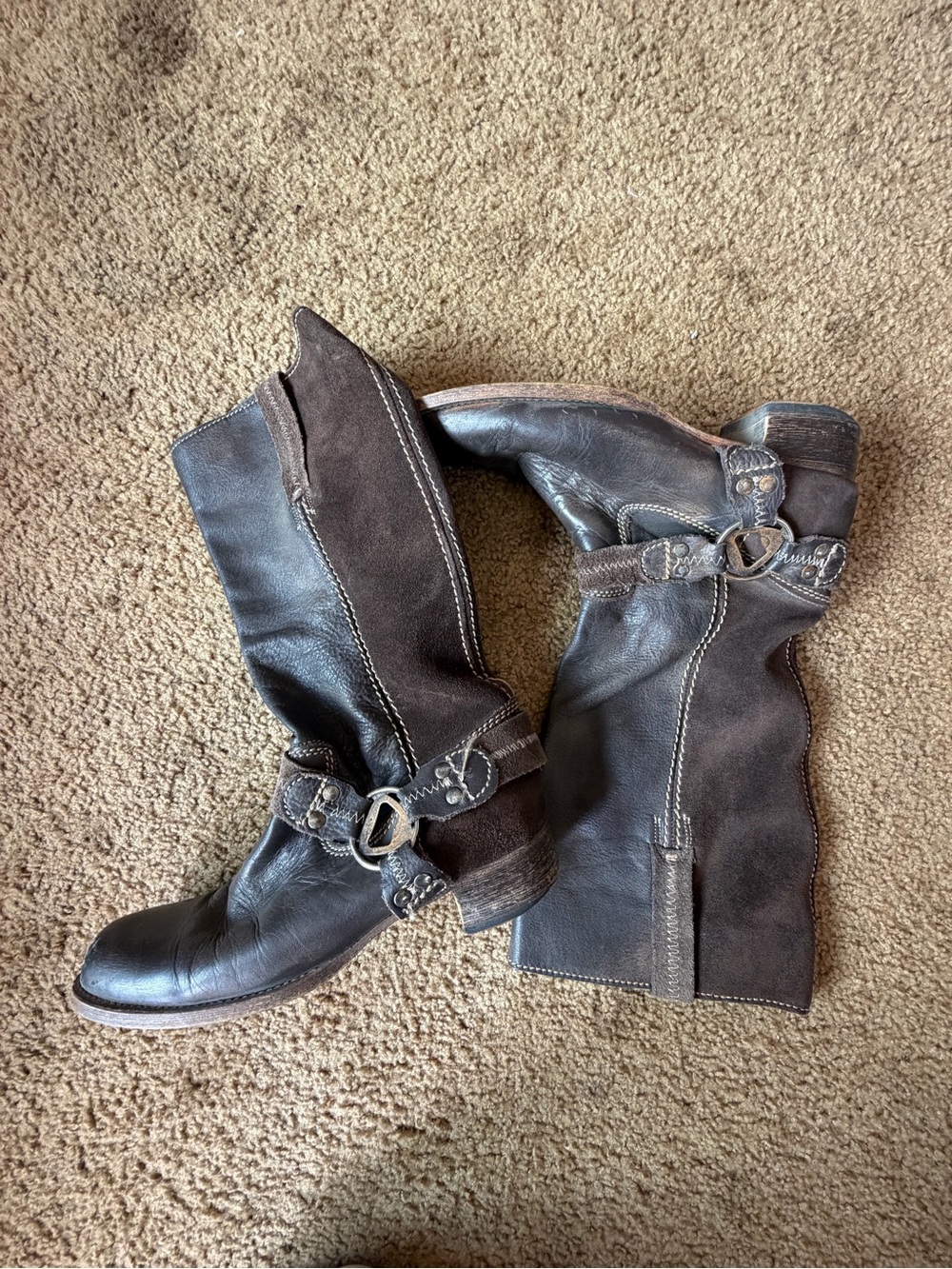 Bed|Stu Women’s Brown Leather Buckle Mid-Calf Boots Roma Harness Size 9
